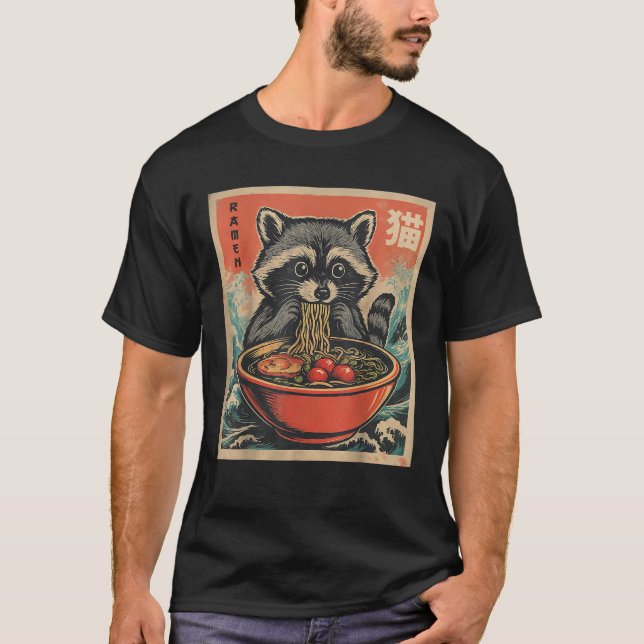 Anime Raccoon Ramen Japanese Funny Kawaii Gift Men T-Shirt (Front)