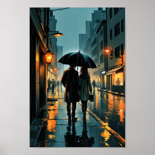 Anime Rainy Street Romance Wall Art