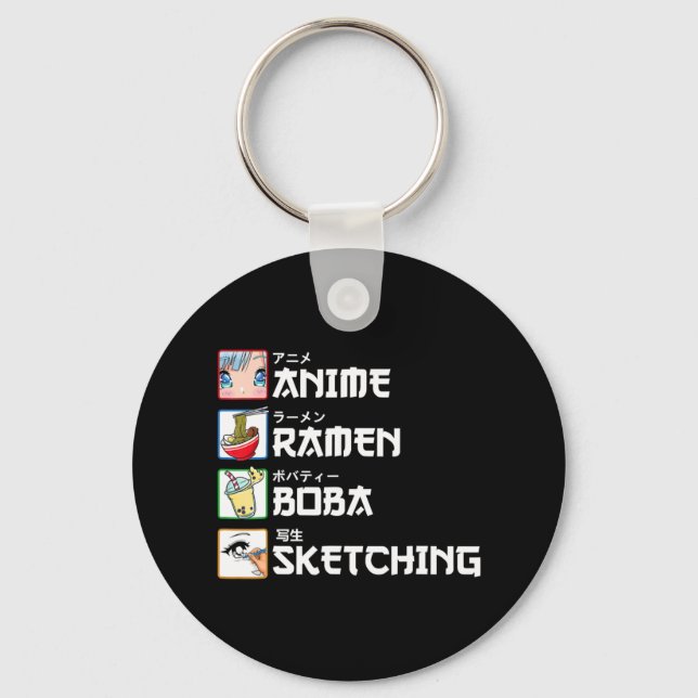 Anime Ramen Boba Sketching Japanese Manga Milk Tea Keychain (Front)