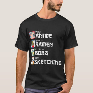 Anime Ramen Boba Sketching Japanese Manga Milk Tea T-Shirt