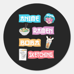 Anime Ramen Boba Sketching  Kawaii Anime Lover Mer Classic Round Sticker