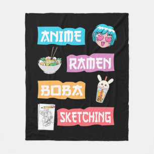 Anime Ramen Boba Sketching  Kawaii Anime Lover Mer Fleece Blanket
