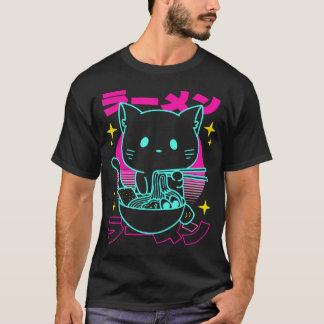 Anime Ramen Cat Japanese Noodles Aesthetic Kawaii  T-Shirt