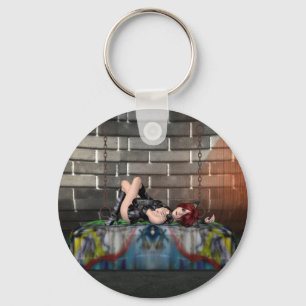 Anime Redhead Resting at Goth City Keychain