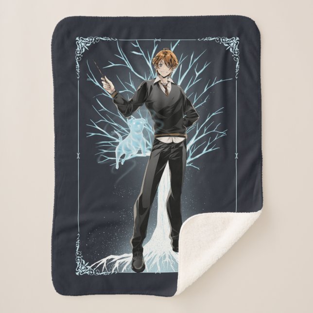 Anime Ron Weasley's Jack Russell Terrier Patronus Sherpa Blanket (Front)