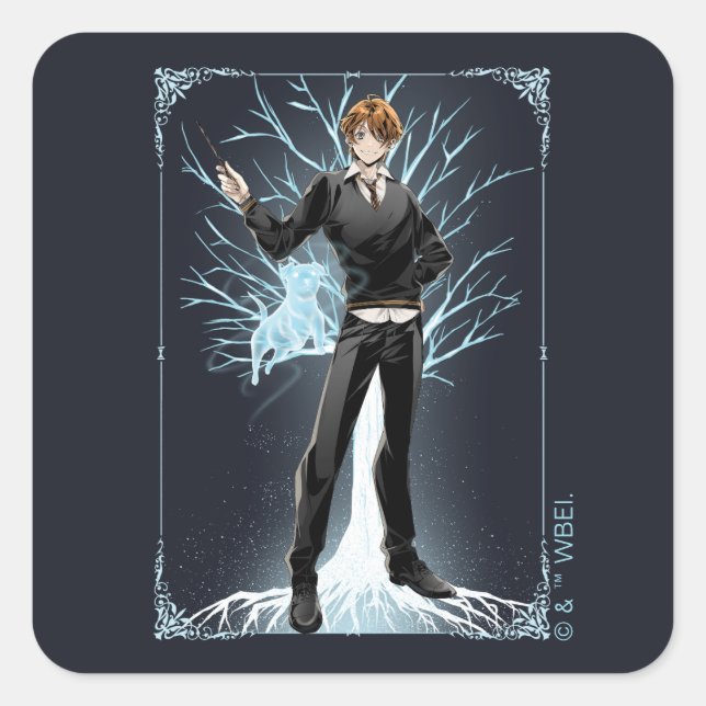 Anime Ron Weasley's Jack Russell Terrier Patronus Square Sticker (Front)