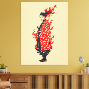 Anime Samurai Fiery Warrior  Japanese Anime Canvas Print