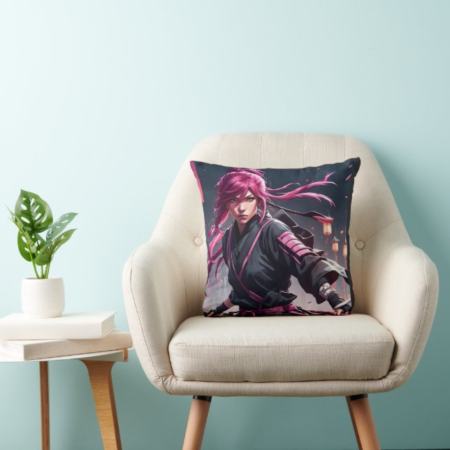 Anime Samurai Throw Pillow (Chair)