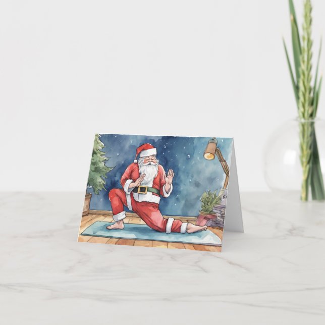 Anime Santa Doing Yoga Holiday Card (Front)