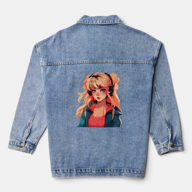 Anime Serenade: Turquoise Melody Denim Jacket (Back)