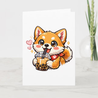 Anime Shiba Inu Drinking Bubble Tea Kawaii sticker Card