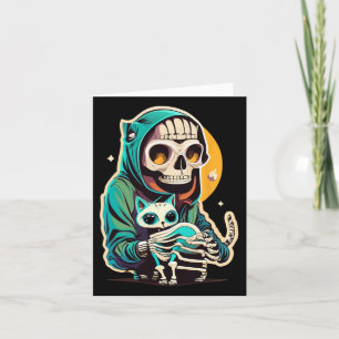 Anime Skeleton Holding A Cat Shirt Lazy Halloween  Card
