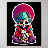 Anime Skeleton Holding A Cat Shirt Lazy Halloween 