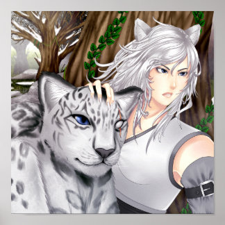 Anime snow leopard decorative poster