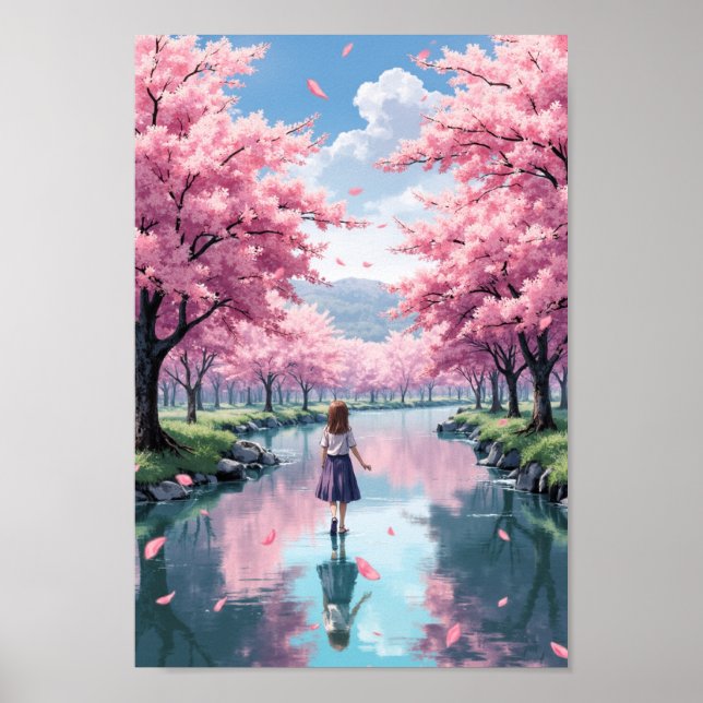 Anime Spring Blossom River Wall Art (Front)
