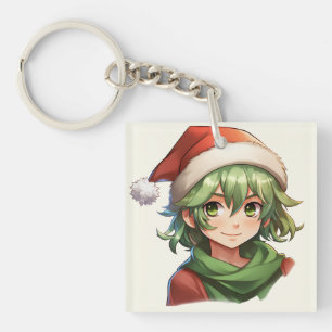 Anime Style Christmas Elf Portrait Keychain
