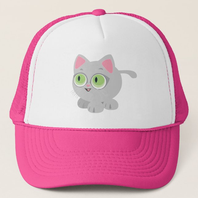 Anime Style Cute Kitten Cat Trucker Hat (Front)