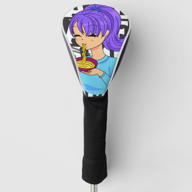Anime style girl eating Noodles Golf Head Cover (Front)