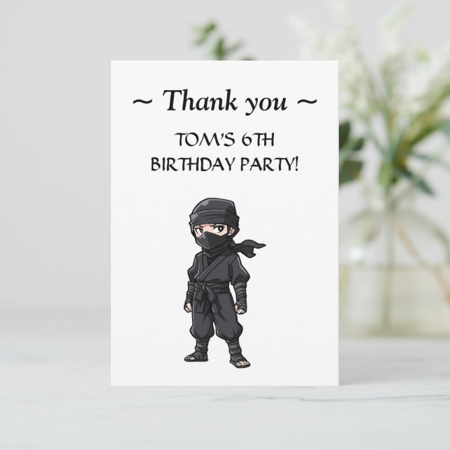 Anime Style Ninja Warrior Boys Birthday Party Thank You Card (Standing Front)