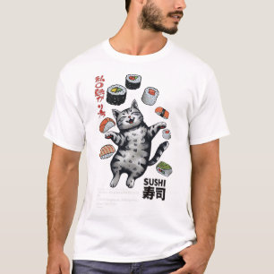Anime-style Sushi Cat Harajuku Tokyo Japan Cat Caf T-Shirt