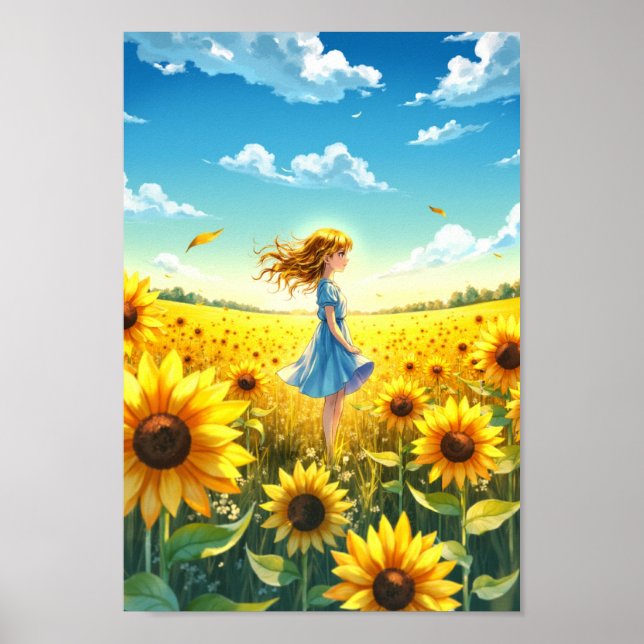 Anime Sunflower Field Summer Wall Art (Front)