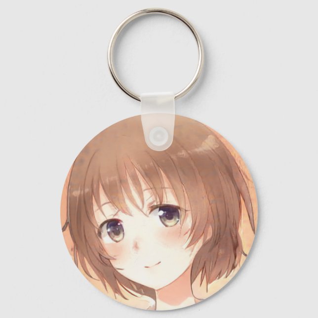 Anime sweet brown-haired girl keychain (Front)