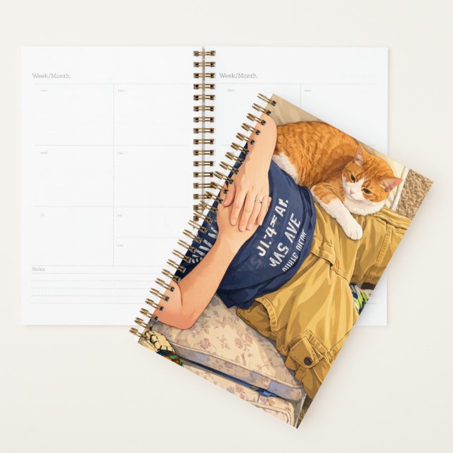 Anime Tabby Cat on Lap Spiral Planner (Display)