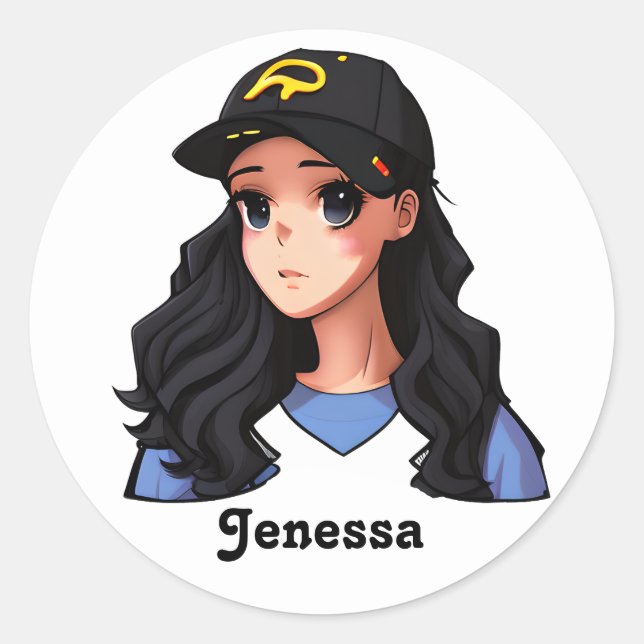 Anime Teen Girl Personalized  Classic Round Sticker (Front)