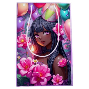 Anime Themed Birthday Girl of Colour  Medium Gift Bag