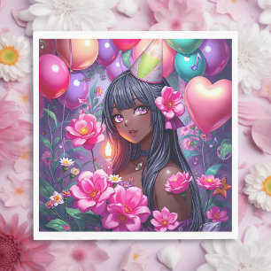 Anime Themed Birthday Girl of Colour Napkin