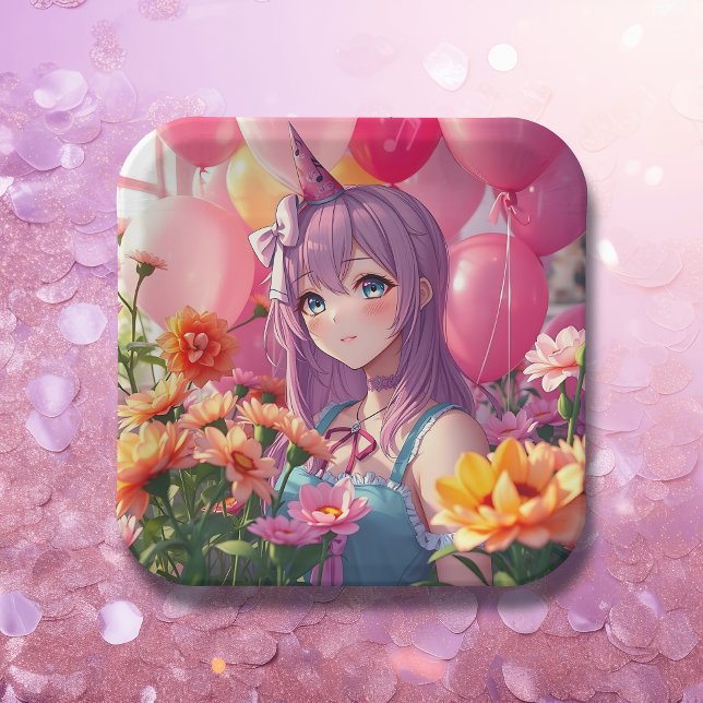Anime Themed Birthday Girl  Paper Plate (Creator Uploaded)