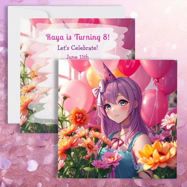 Anime Themed Birthday Girl Personalized  Invitation (Creator Uploaded)