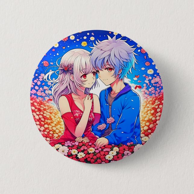 Anime Themed Valentine's Day Party 2 Inch Round Button (Front)