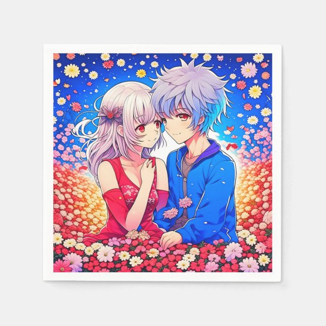 Anime Themed Valentine's Day Party Napkin (Front)