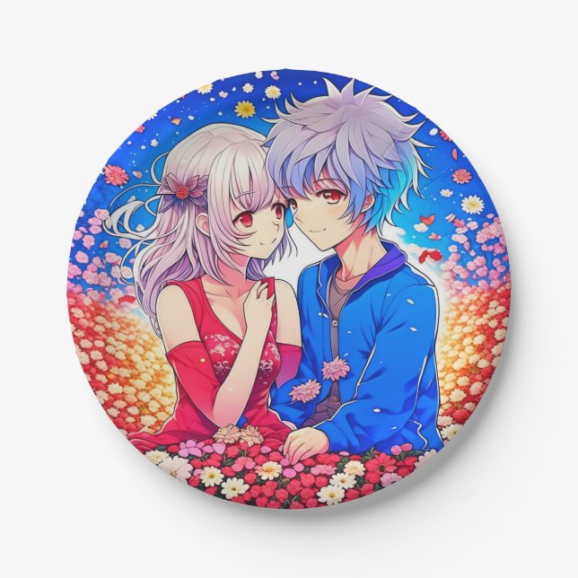 Anime Themed Valentine's Day Party Paper Plate (Front)