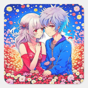 Anime Themed Valentine's Day Party Square Sticker