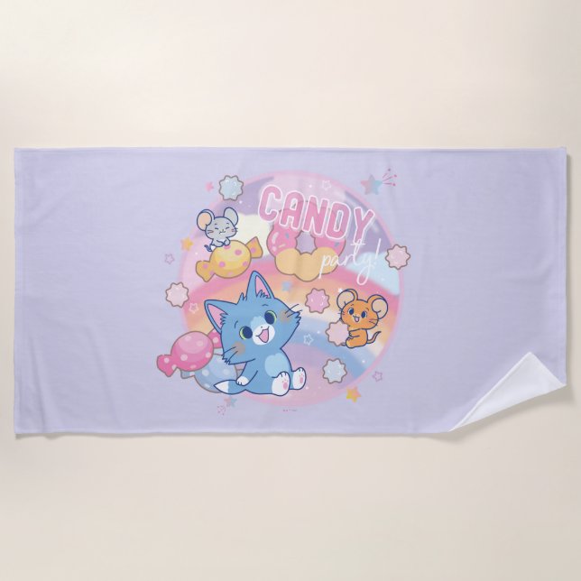 Anime Tom and Jerry Candy Party Beach Towel (Front)
