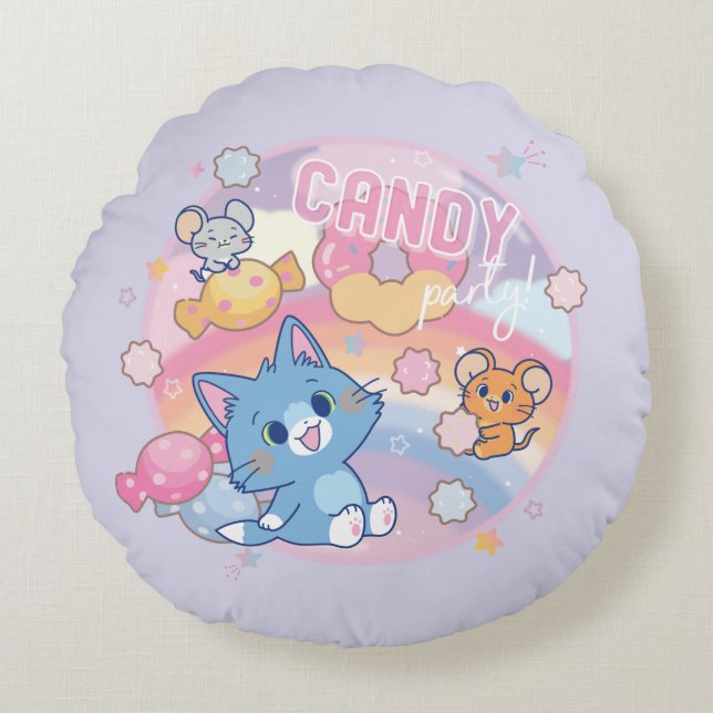Anime Tom and Jerry Candy Party Round Pillow (Front)