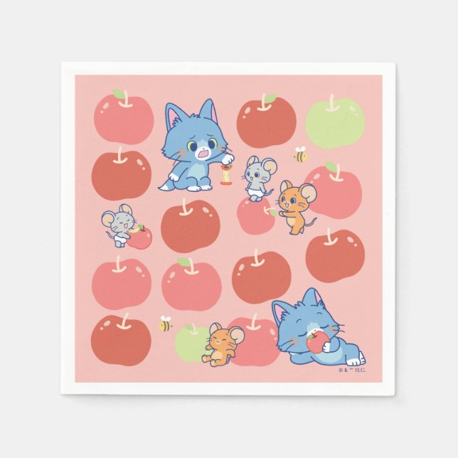 Anime Tom, Jerry, and Tuffy Apple Pattern Napkin (Front)