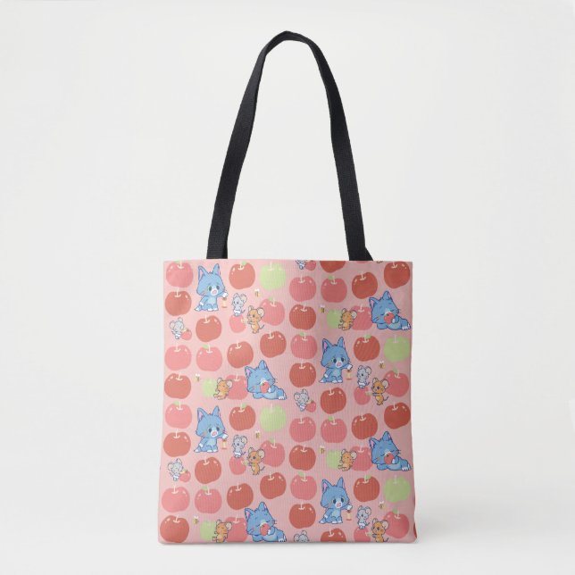 Anime Tom, Jerry, and Tuffy Apple Pattern Tote Bag (Front)