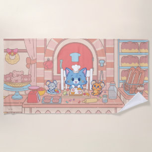 Anime Tom, Jerry, and Tuffy Bakery Beach Towel