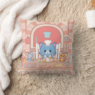 Anime Tom, Jerry, and Tuffy Bakery Throw Pillow