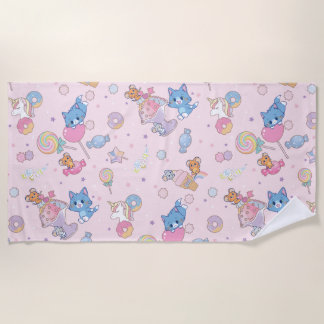 Anime Tom, Jerry, and Tuffy Candyland Pattern Beach Towel