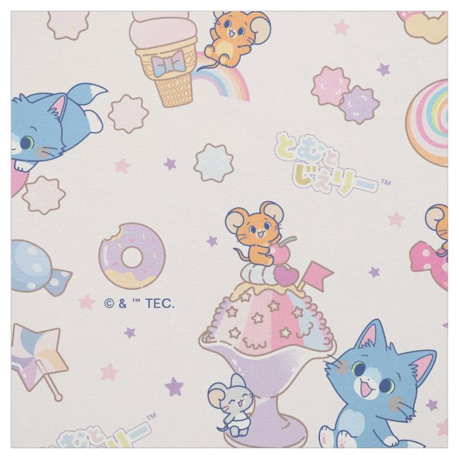 Anime Tom, Jerry, and Tuffy Candyland Pattern Fabric (Swatch)