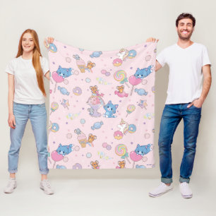 Anime Tom, Jerry, and Tuffy Candyland Pattern Fleece Blanket