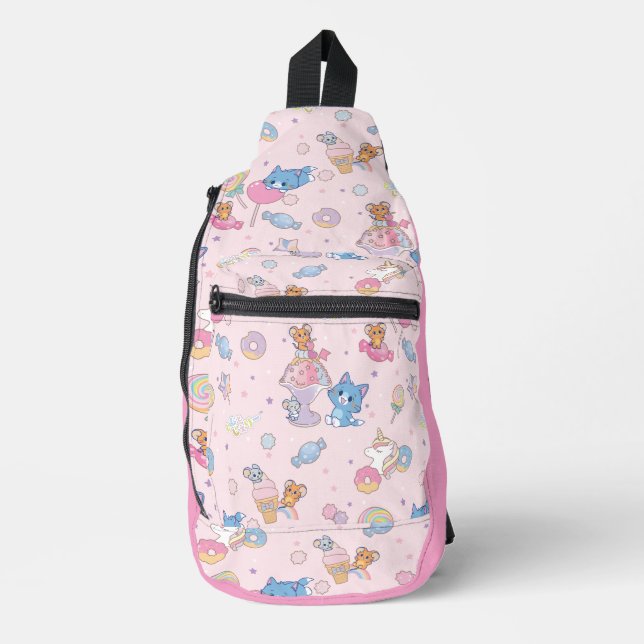 Anime Tom, Jerry, and Tuffy Candyland Pattern Sling Bag (Front)