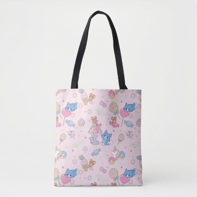 Anime Tom, Jerry, and Tuffy Candyland Pattern Tote Bag (Front)