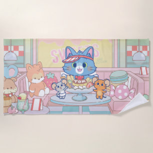 Anime Tom, Jerry, and Tuffy Dessert Parlor Beach Towel