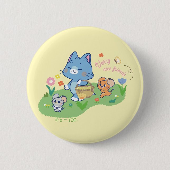 Anime Tom, Jerry, and Tuffy Picnic 2 Inch Round Button (Front)