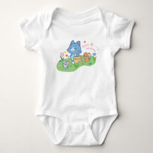 Anime Tom, Jerry, and Tuffy Picnic Baby Bodysuit